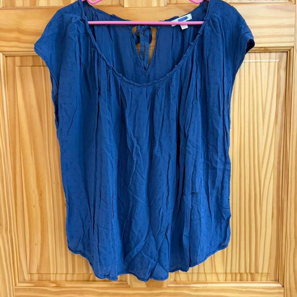 LC Lauren Conrad Blue Swiss Dot Tie Back Blouse XXL